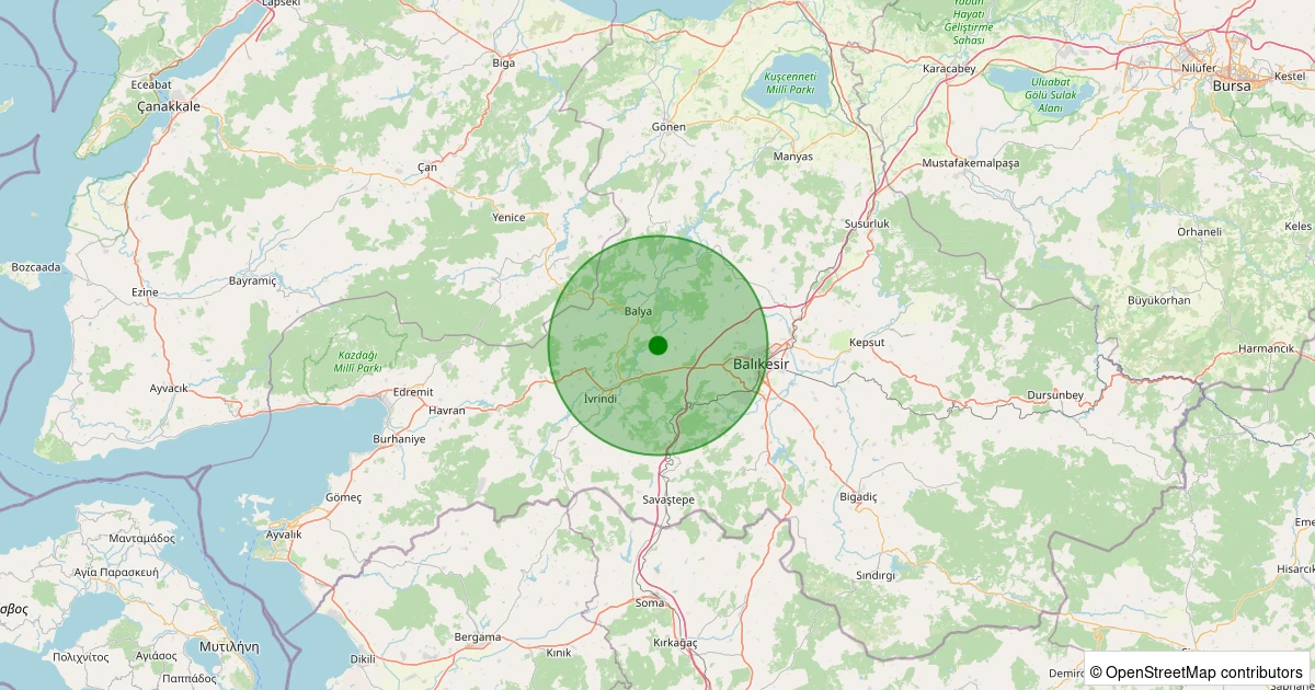 01 Aralık 2025 saat 13:09 - Karesi - Kocaavşar - 1.50ml depreminin harita gösterimi