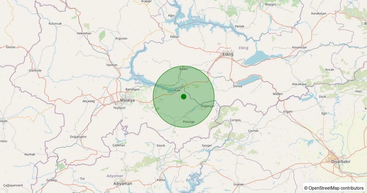 01 Aralık 2025 saat 12:56 - Kale - Karaağaç Köyü - 1.30ml depreminin harita gösterimi