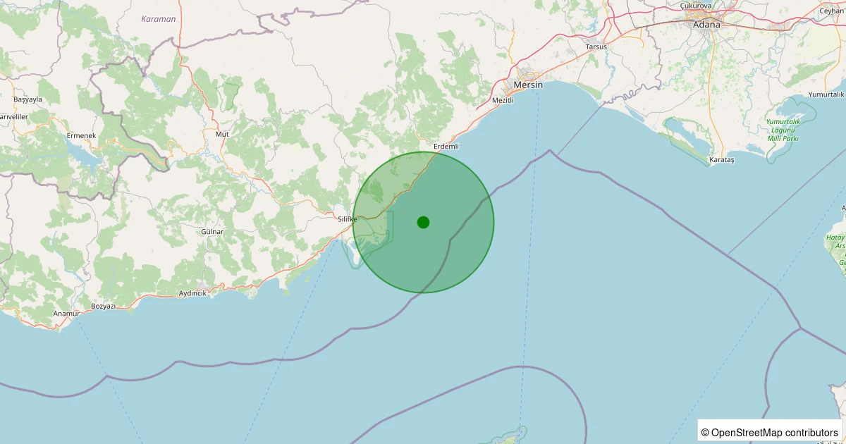 01 Aralık 2025 saat 12:48 - KIZKALESI-ERDEMLI - 1.50ml depreminin harita gösterimi