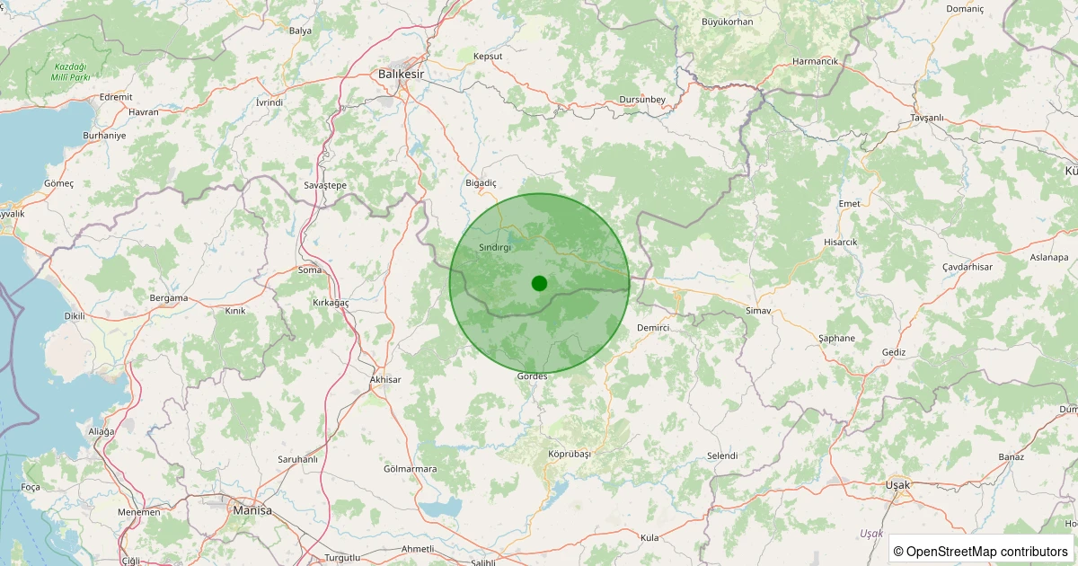01 Aralık 2025 saat 14:08 - Sındırgı - Küçükdağdere - 1.30ML depreminin harita gösterimi