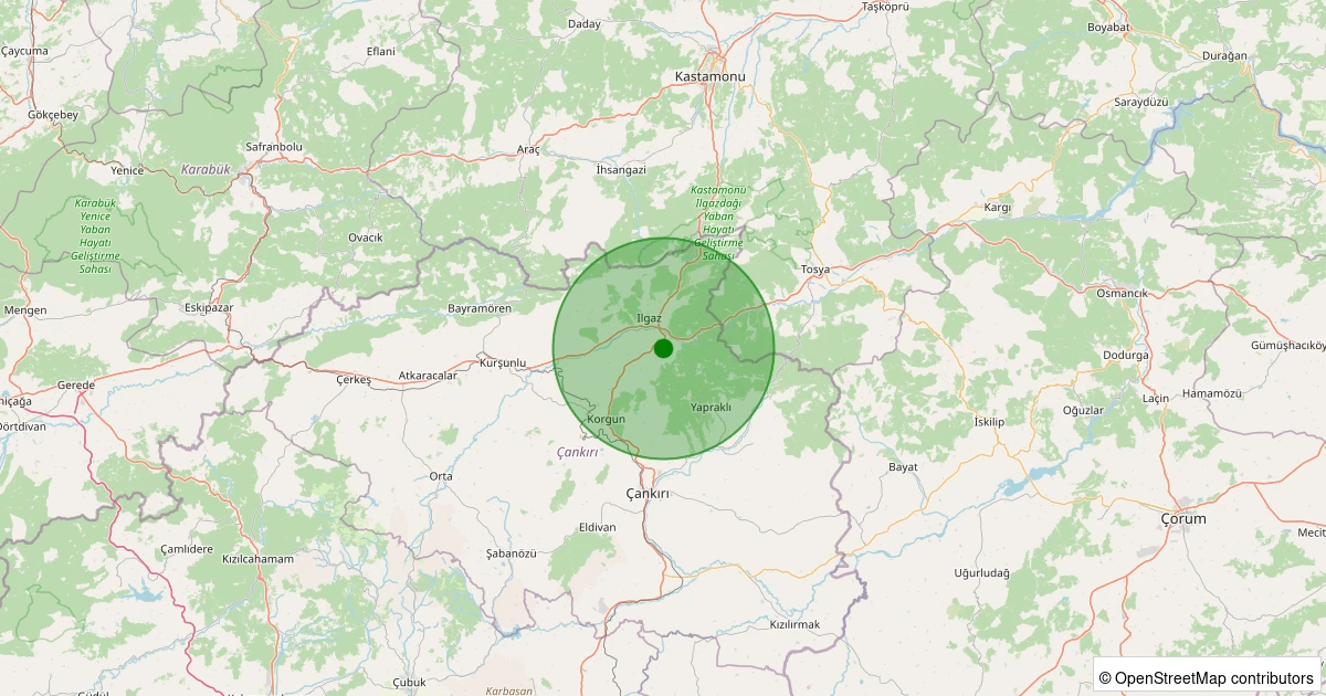 01 Aralık 2025 saat 13:26 - Ilgaz - Kuşçayırı Köyü - 1.00ml depreminin harita gösterimi