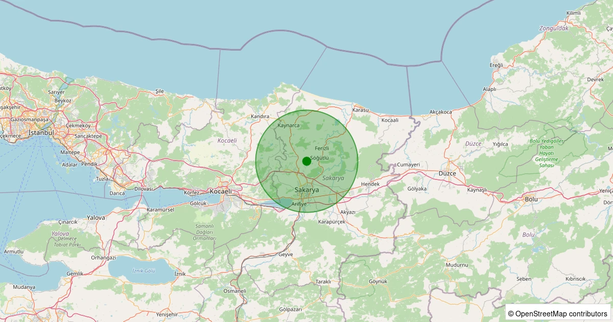 01 Aralık 2025 saat 13:17 - Adapazarı - Çaltıcak - 1.00ml depreminin harita gösterimi