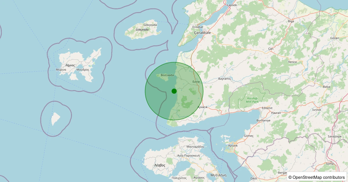 01 Aralık 2025 saat 16:16 - Ege Denizi - [04.89 km] Ezine (Çanakkale) - 1.80ML depreminin harita gösterimi