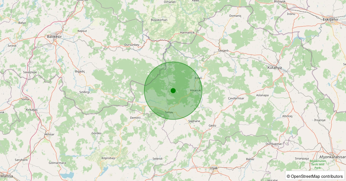 01 Aralık 2025 saat 17:22 - Simav - Yeşildere Köyü - 1.70ml depreminin harita gösterimi
