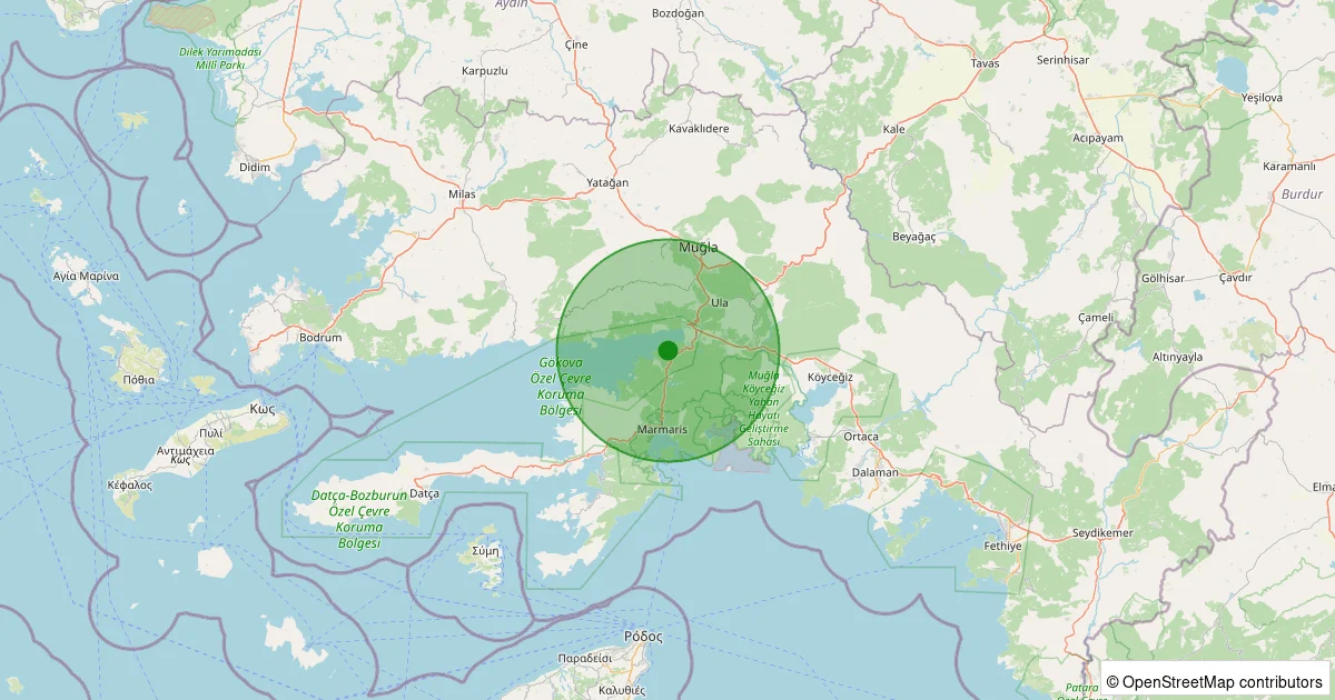 12 Ekim 2025 saat 23:08 - Marmaris - 1.50ml depreminin harita gösterimi