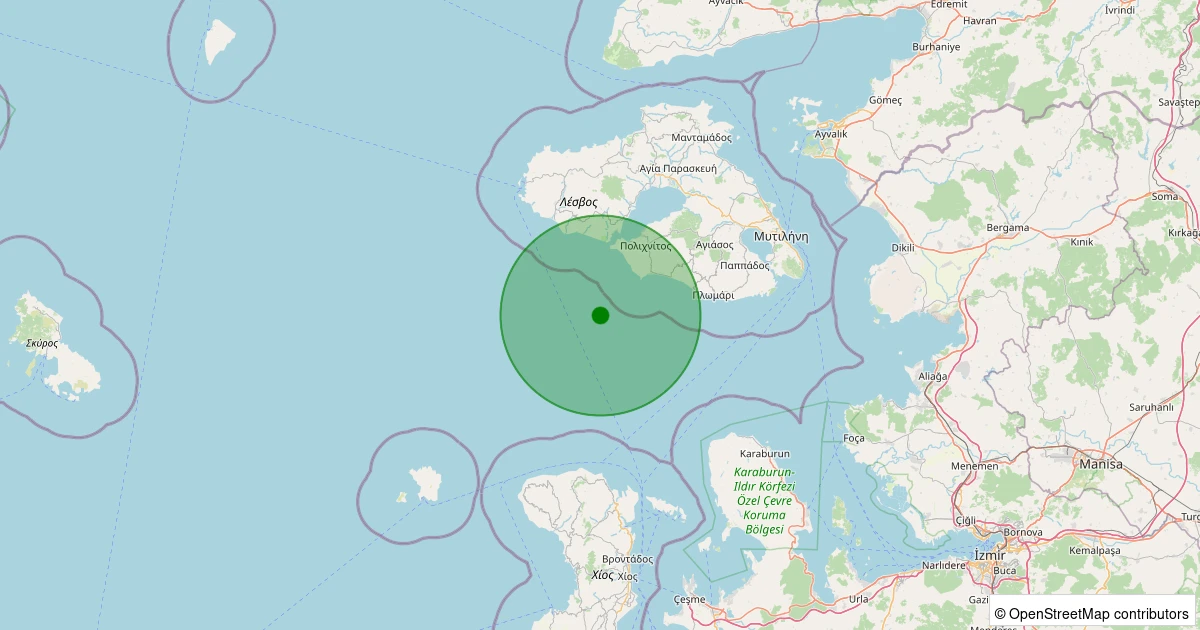 01 Aralık 2025 saat 18:35 - MIDILLI - 3.40ml depreminin harita gösterimi