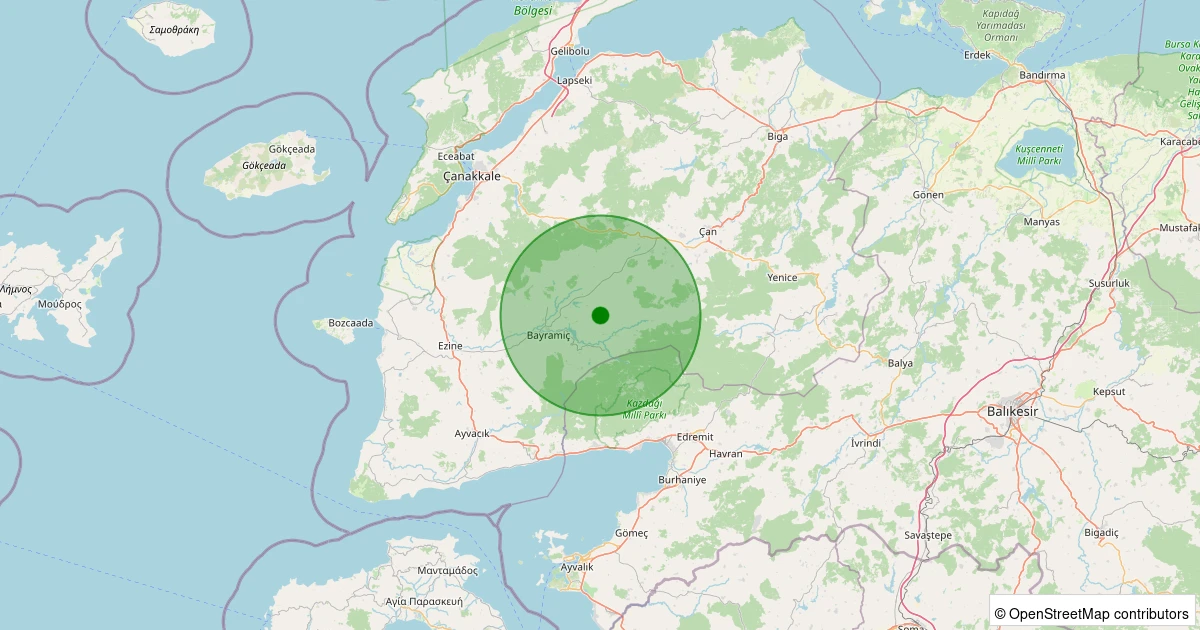 01 Aralık 2025 saat 18:19 - Bayramiç - Kaykılar Köyü - 1.40ml depreminin harita gösterimi
