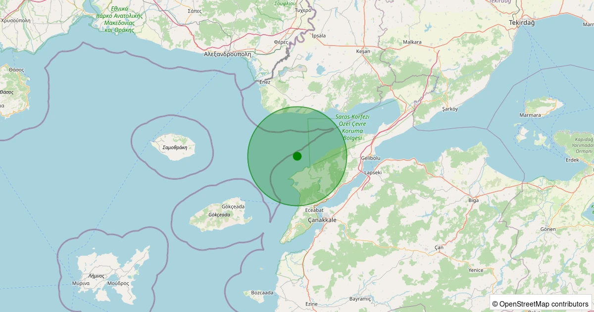 01 Aralık 2025 saat 18:15 - Ege Denizi - Saros Körfezi - [11.91 km] Eceabat (Çanakkale) - 1.40ML depreminin harita gösterimi