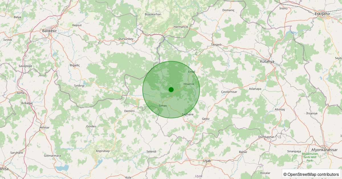 01 Aralık 2025 saat 19:04 - Simav - Maden Köyü - 1.10ml depreminin harita gösterimi