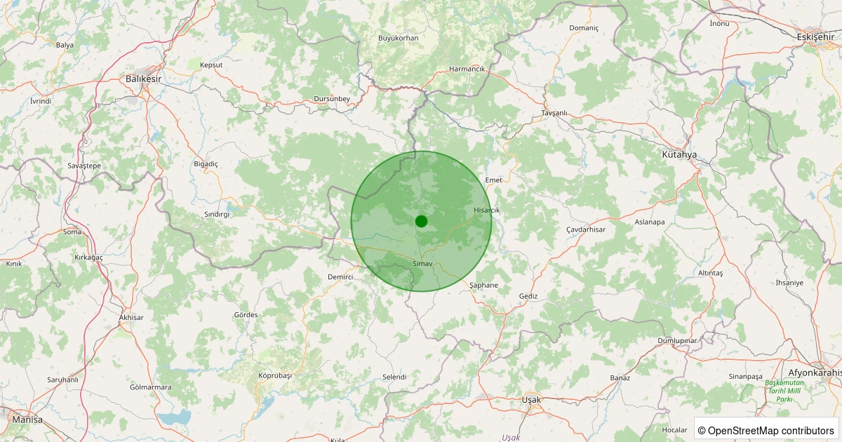 01 Aralık 2025 saat 19:07 - Simav - Yemişli Köyü - 0.90ML depreminin harita gösterimi