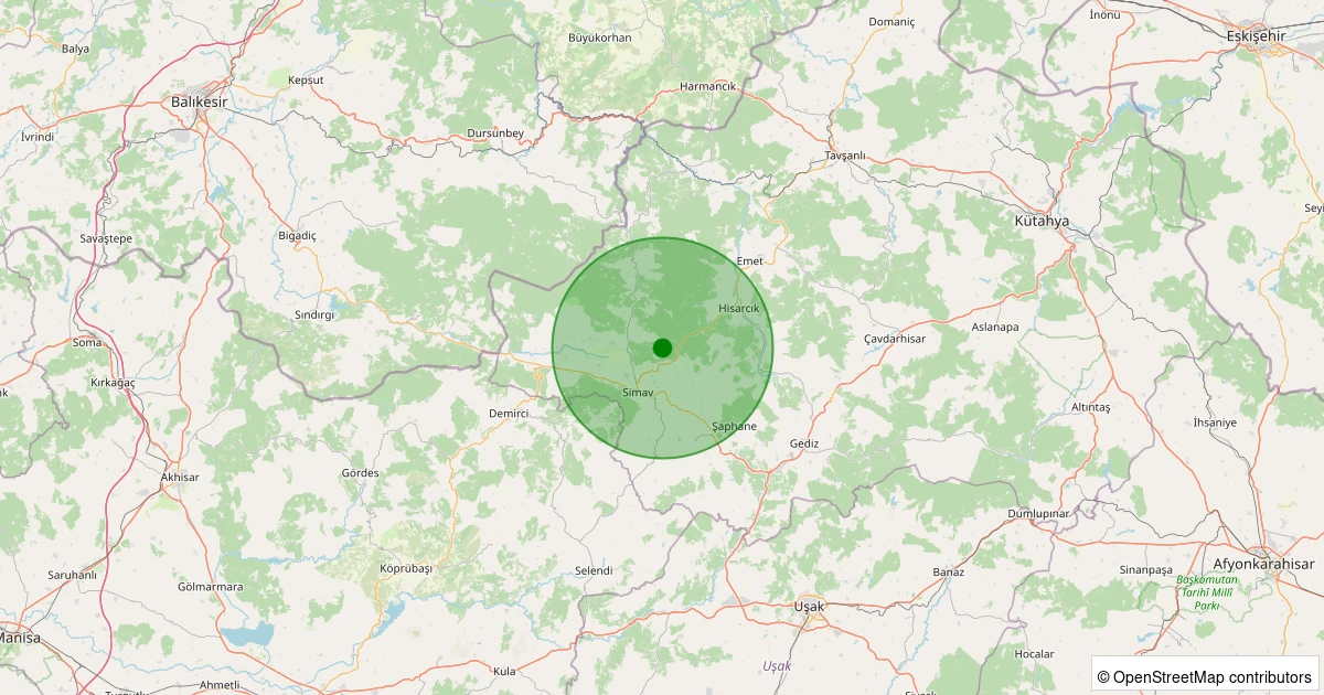 01 Aralık 2025 saat 19:04 - Simav - Karacaören Köyü - 0.90ML depreminin harita gösterimi