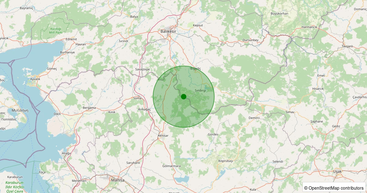 01 Aralık 2025 saat 20:22 - Sındırgı - Şahinkaya - 0.80ML depreminin harita gösterimi