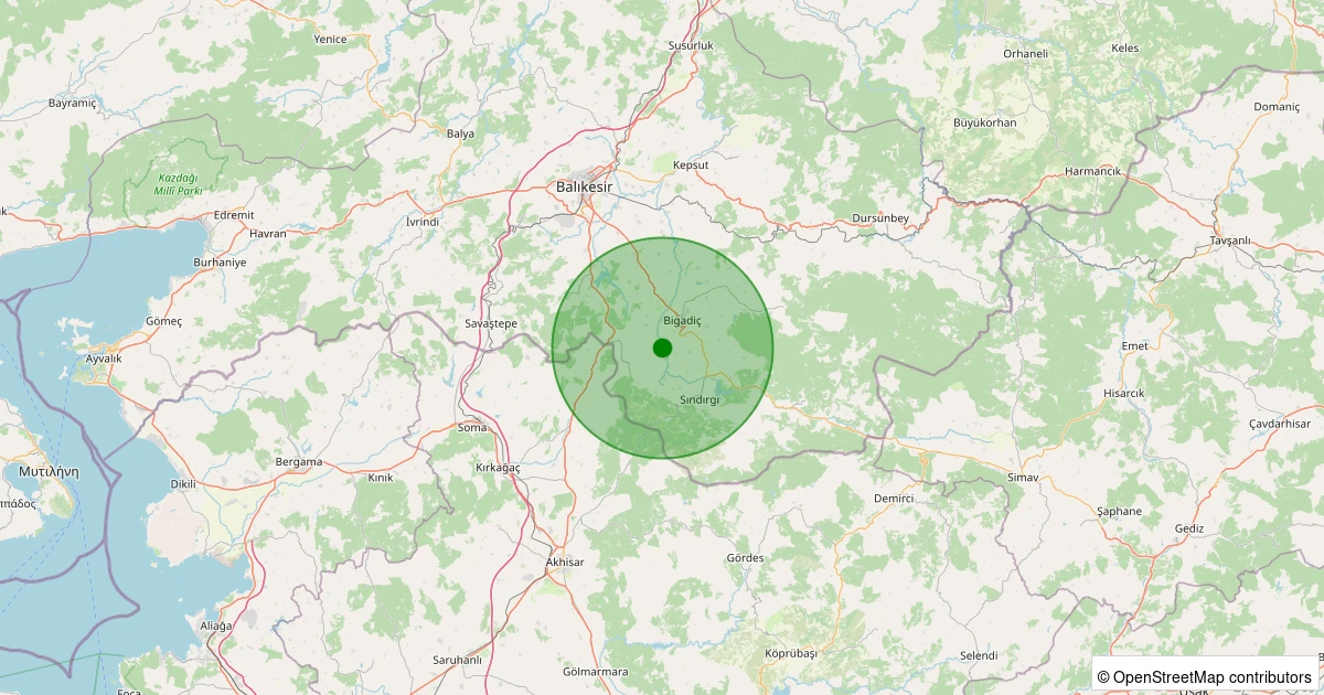 01 Aralık 2025 saat 21:10 - Bigadiç - Kayalıdere - 1.80ml depreminin harita gösterimi