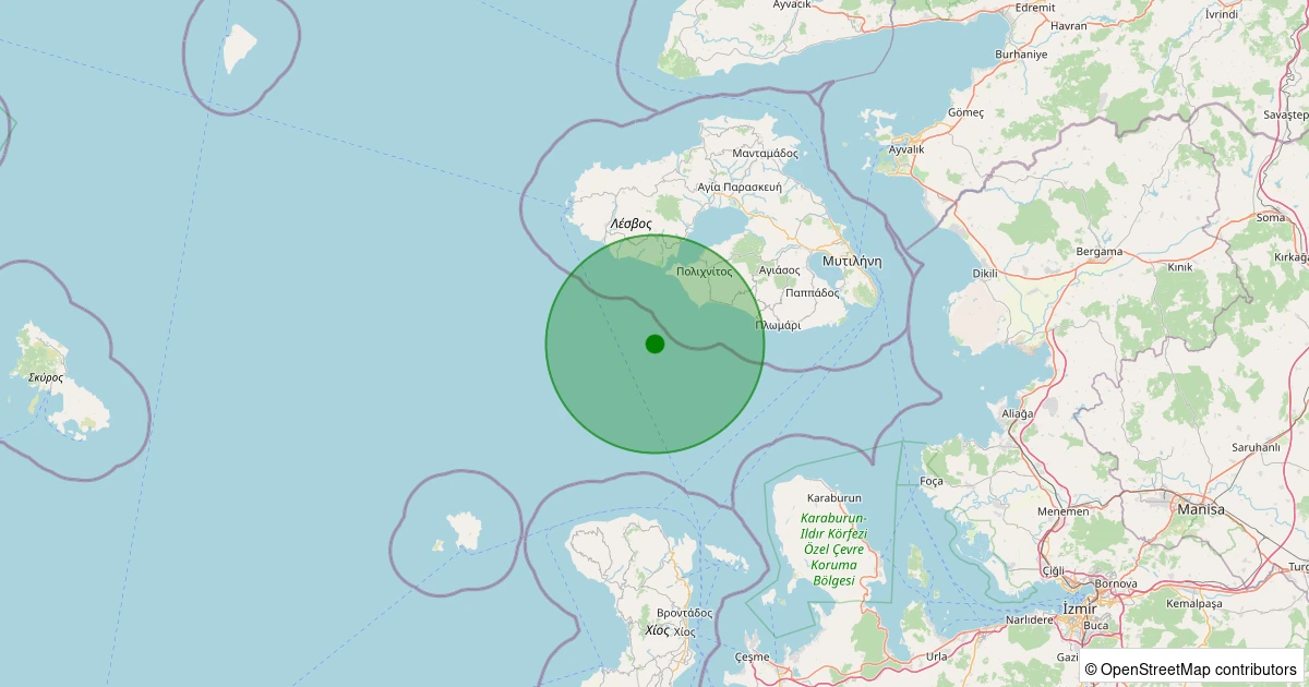 01 Aralık 2025 saat 22:04 - Ege Denizi - [43.50 km] Karaburun (İzmir) - 3.30ML depreminin harita gösterimi