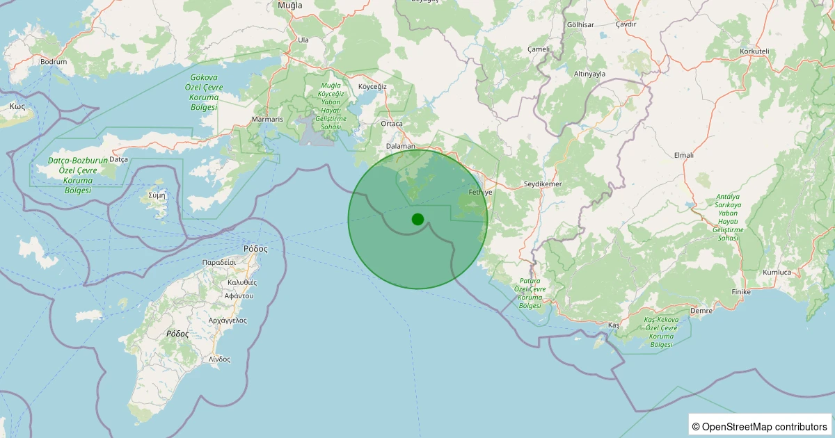 01 Aralık 2025 saat 21:59 - FETHIYE - 1.50ml depreminin harita gösterimi