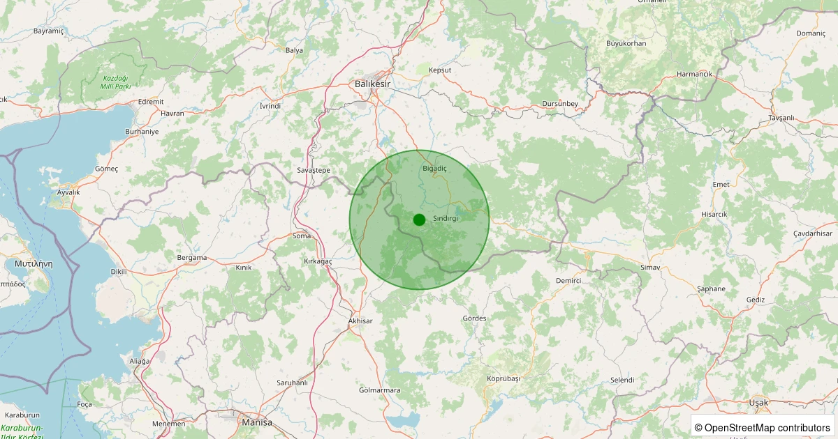 01 Aralık 2025 saat 23:05 - Sındırgı - Alakır - 1.80ml depreminin harita gösterimi