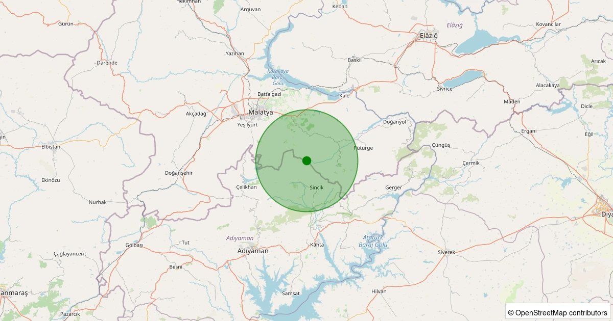 01 Aralık 2025 saat 23:20 - Sincik - Arıkonak Köyü - 1.90ml depreminin harita gösterimi