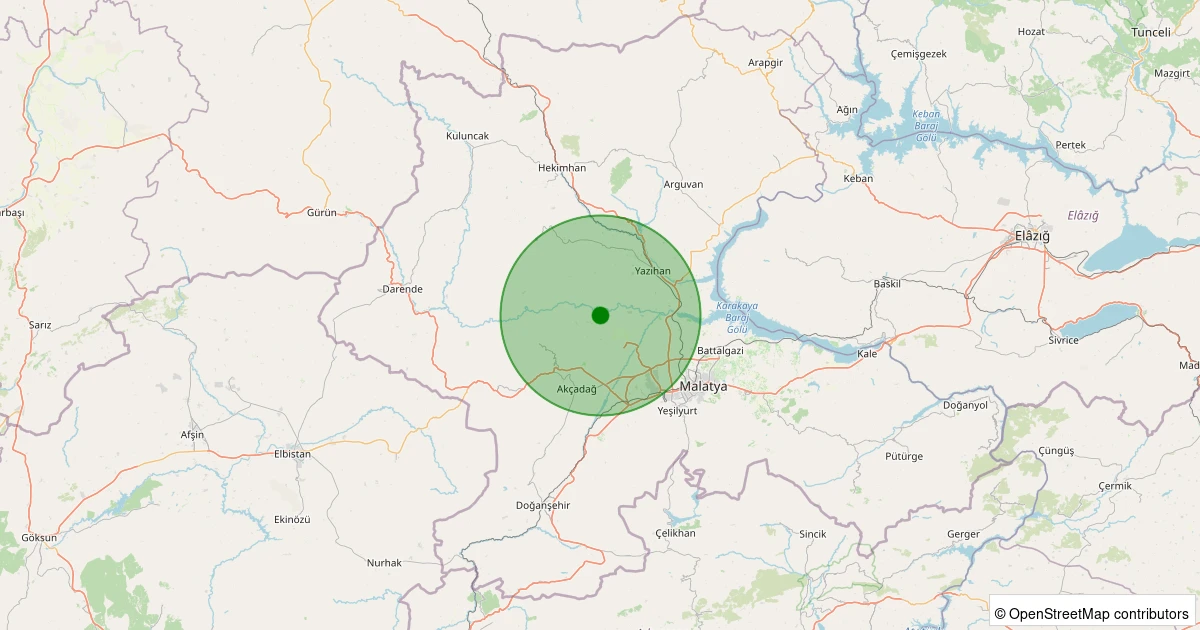 01 Aralık 2025 saat 23:54 - Akçadağ - Ilıcak - 1.10ml depreminin harita gösterimi