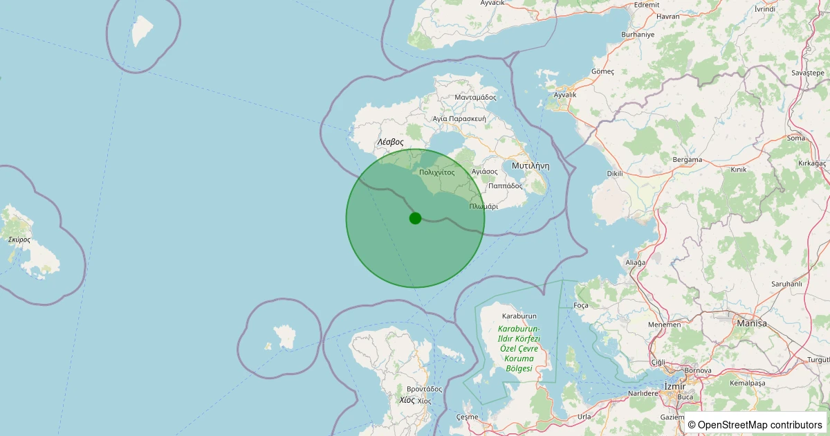 02 Aralık 2025 saat 00:18 - MIDILLI - 2.90ml depreminin harita gösterimi