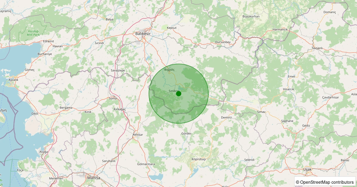 02 Aralık 2025 saat 00:45 - Sındırgı - Emendere - 1.10ml depreminin harita gösterimi