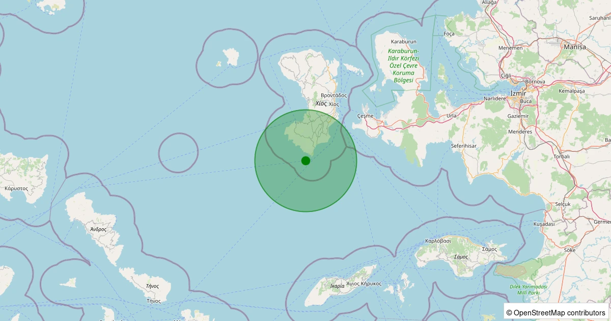 02 Aralık 2025 saat 00:58 - Ege Denizi - [28.94 km] Çeşme (İzmir) - 1.10ML depreminin harita gösterimi