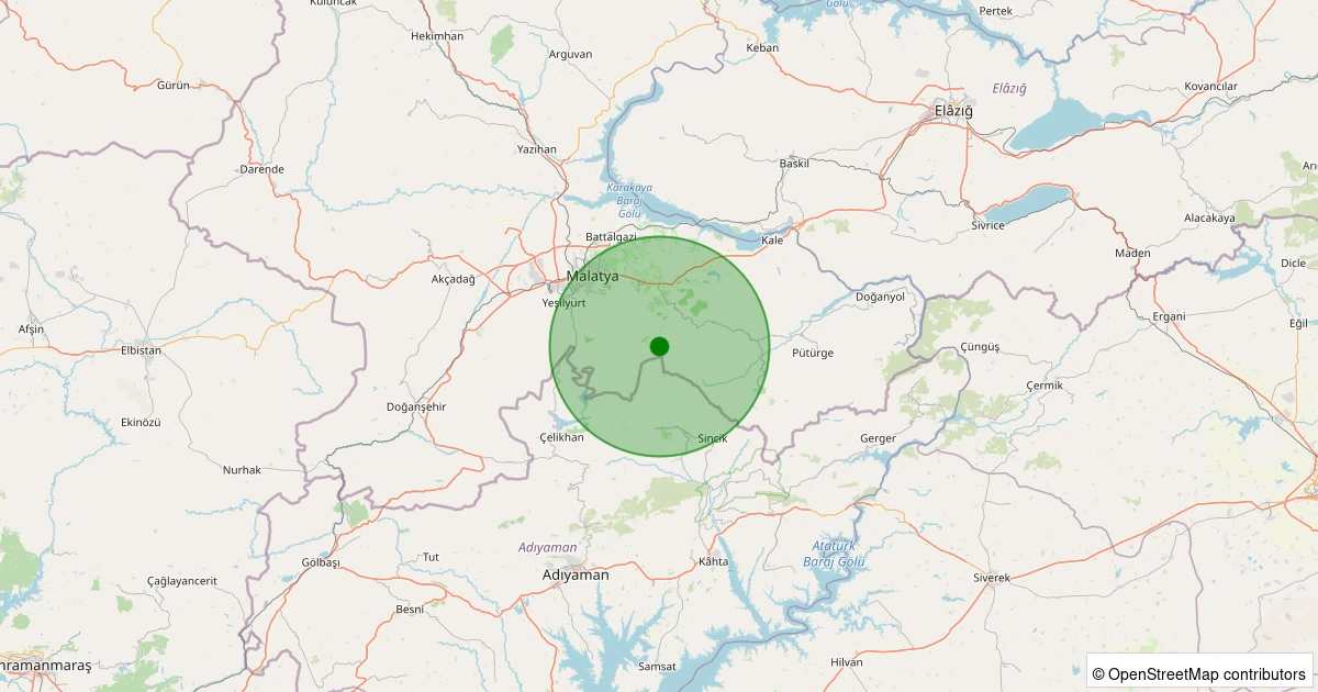 02 Aralık 2025 saat 01:06 - Battalgazi - Uluköy Köyü - 1.40ml depreminin harita gösterimi