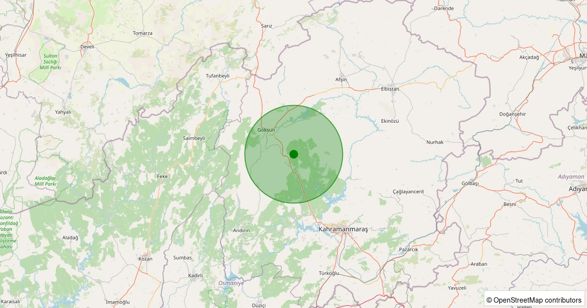02 Aralık 2025 saat 01:36 - Onikişubat - Döngel - 2.20ml depreminin harita gösterimi