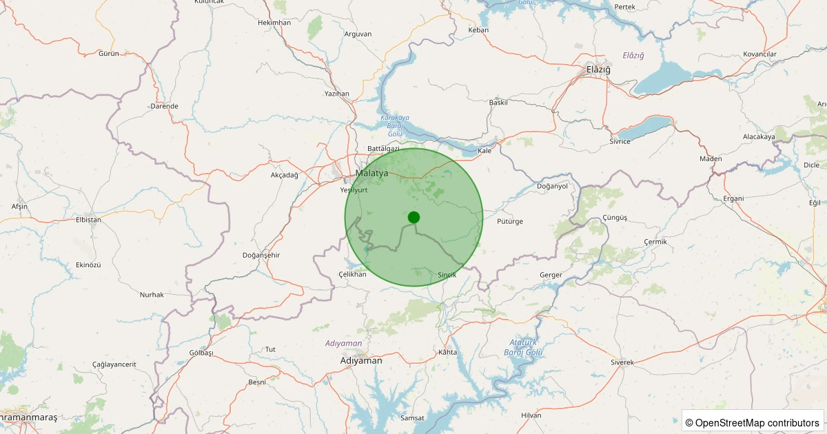 02 Aralık 2025 saat 01:06 - Battalgazi - Uluköy Köyü - 1.30ML depreminin harita gösterimi