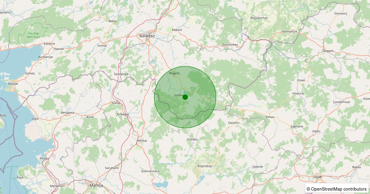 02 Aralık 2025 saat 01:22 - Sındırgı - Çaltılı - 1.10ML depreminin harita gösterimi
