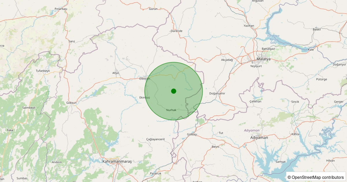 02 Aralık 2025 saat 01:59 - Elbistan - Sünnet Köyü - 1.60ml depreminin harita gösterimi