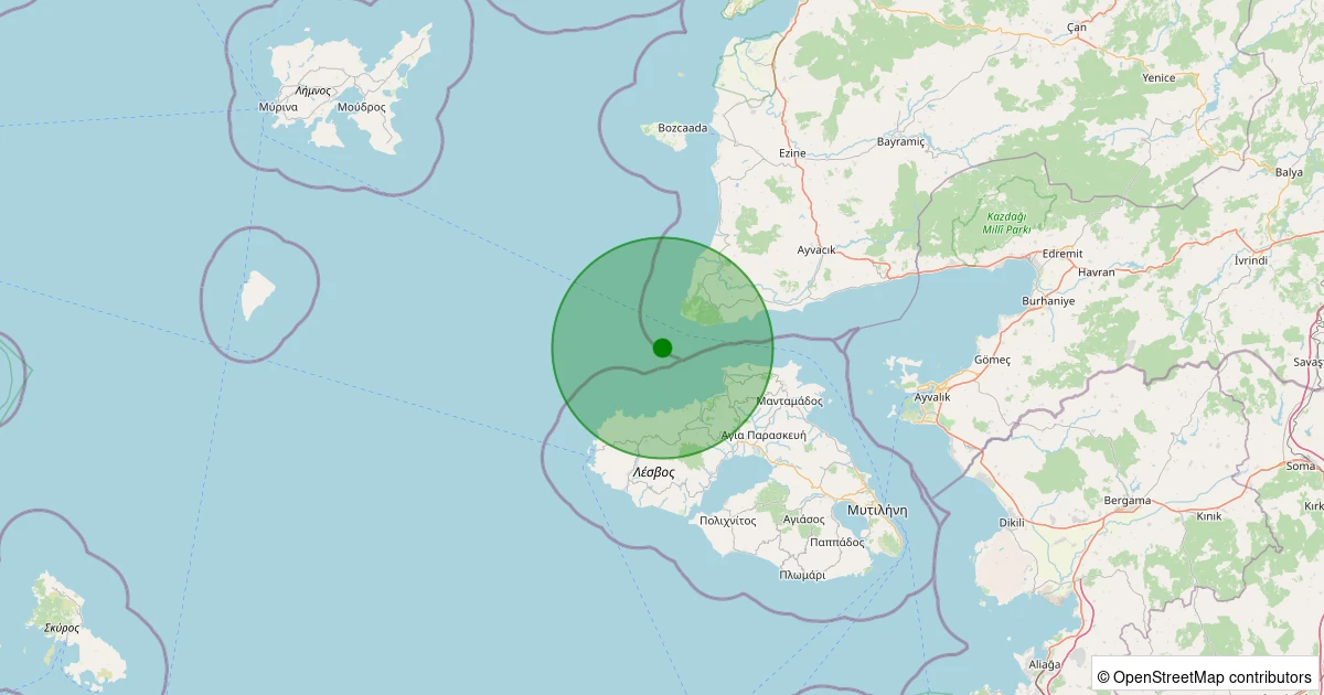 02 Aralık 2025 saat 03:18 - Ege Denizi - [08.57 km] Ayvacık (Çanakkale) - 1.90ML depreminin harita gösterimi