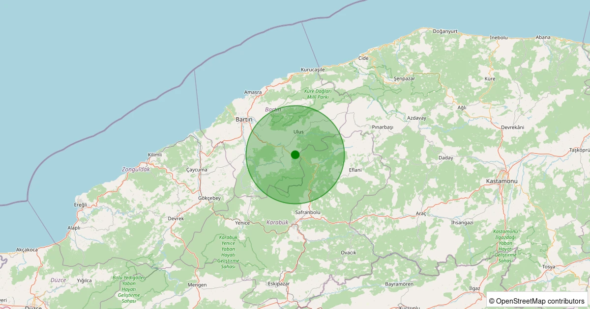 02 Aralık 2025 saat 03:09 - Ulus - Kayabaşı Köyü - 1.20ml depreminin harita gösterimi