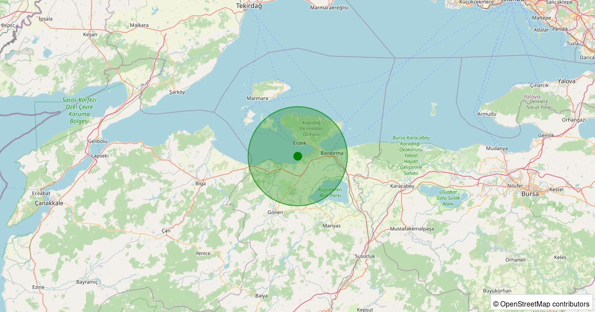 02 Aralık 2025 saat 03:56 - ERDEK - 1.70ml depreminin harita gösterimi