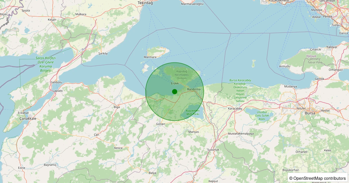 02 Aralık 2025 saat 03:58 - Marmara Denizi - Erdek Körfezi - [03.71 km] Bandırma (Balıkesir) - 1.70ML depreminin harita gösterimi