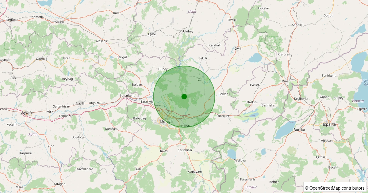 02 Aralık 2025 saat 04:12 - Pamukkale - Güzelpınar Köyü - 1.10ML depreminin harita gösterimi