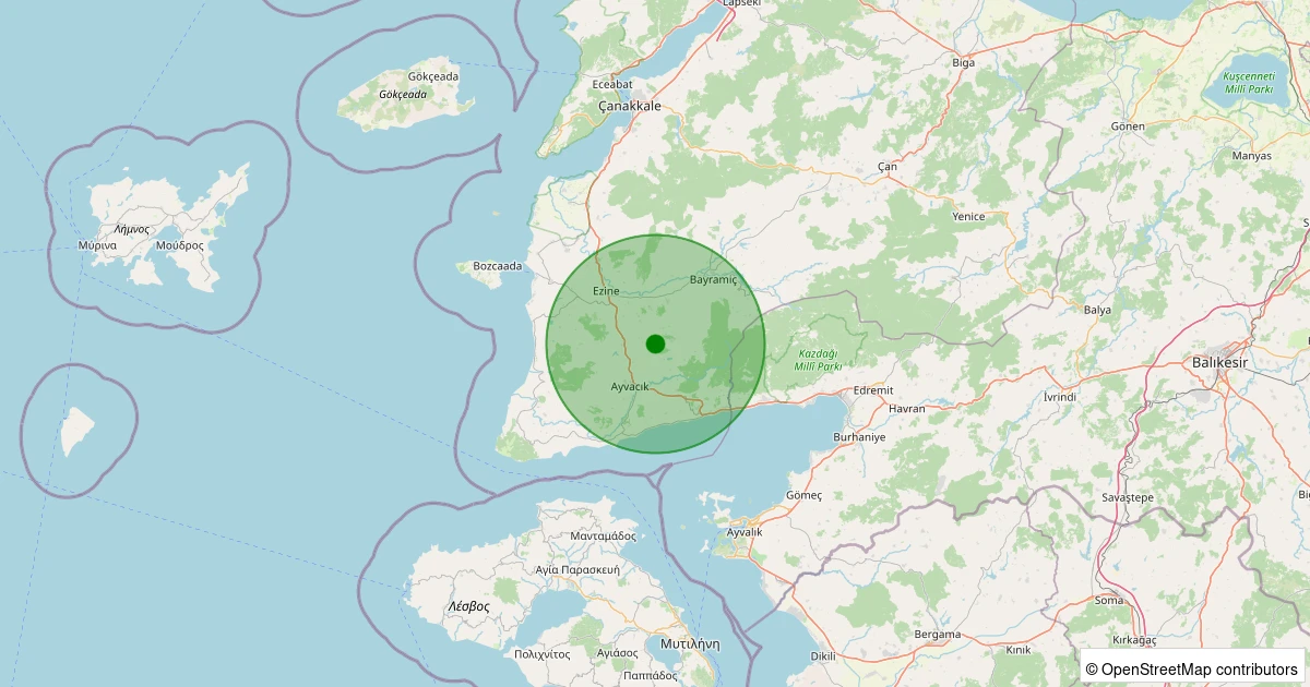 02 Aralık 2025 saat 04:32 - Ayvacık - Misvak Köyü - 1.50ml depreminin harita gösterimi