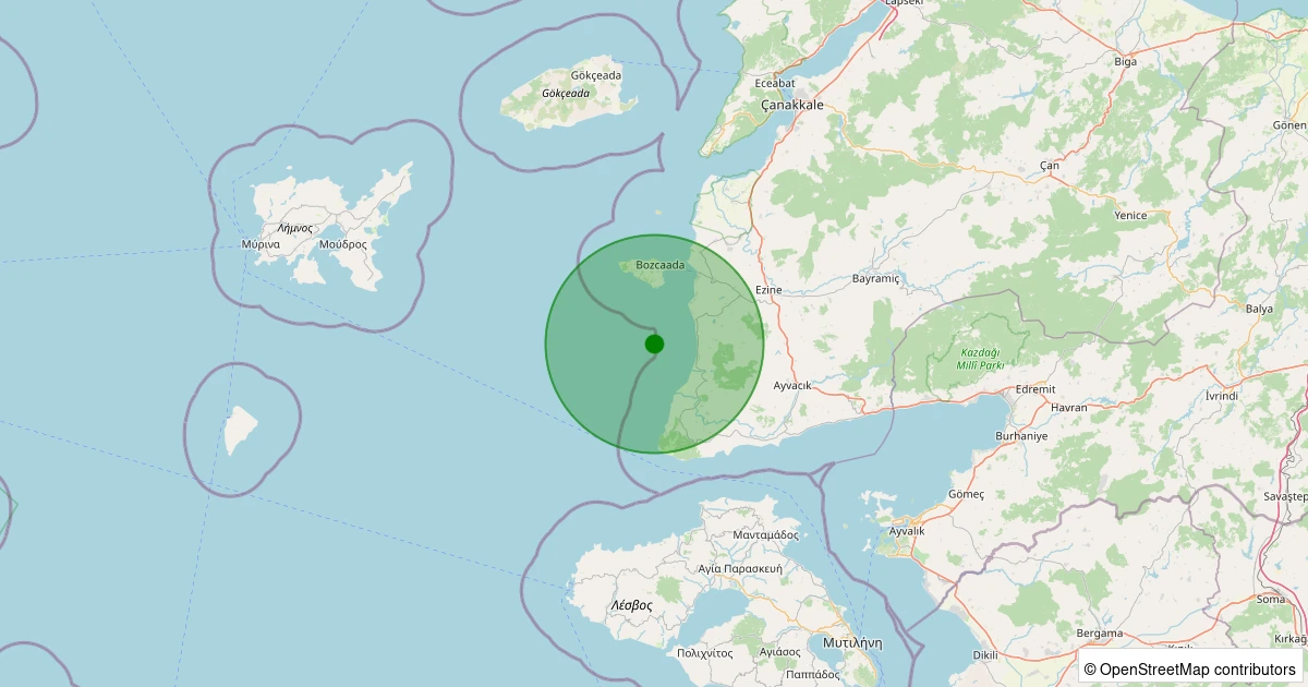 02 Aralık 2025 saat 04:04 - Ege Denizi - [11.69 km] Ezine (Çanakkale) - 1.10ML depreminin harita gösterimi
