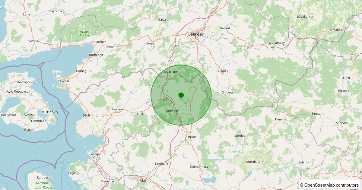 02 Aralık 2025 saat 05:45 - Soma - Karacakaş - 1.20ml depreminin harita gösterimi