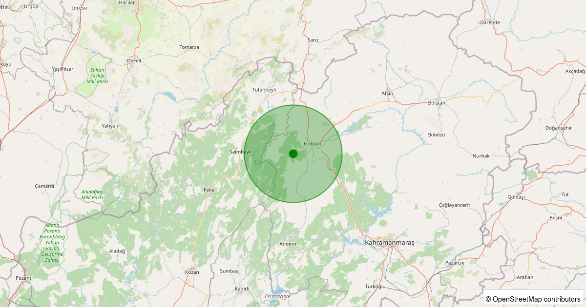 02 Aralık 2025 saat 06:03 - Göksun - Taşoluk/Mevlana - 2.00ml depreminin harita gösterimi