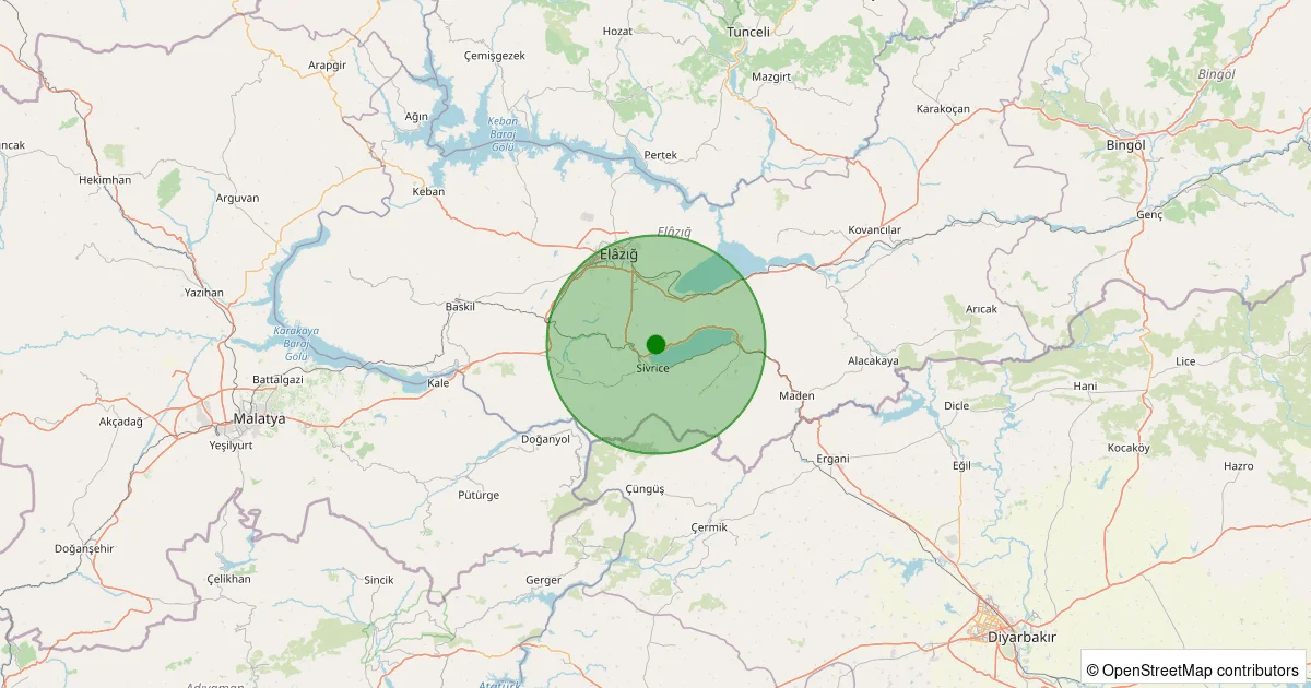 12 Ekim 2025 saat 23:48 - Sivrice - Güney Köyü - 1.40ml depreminin harita gösterimi