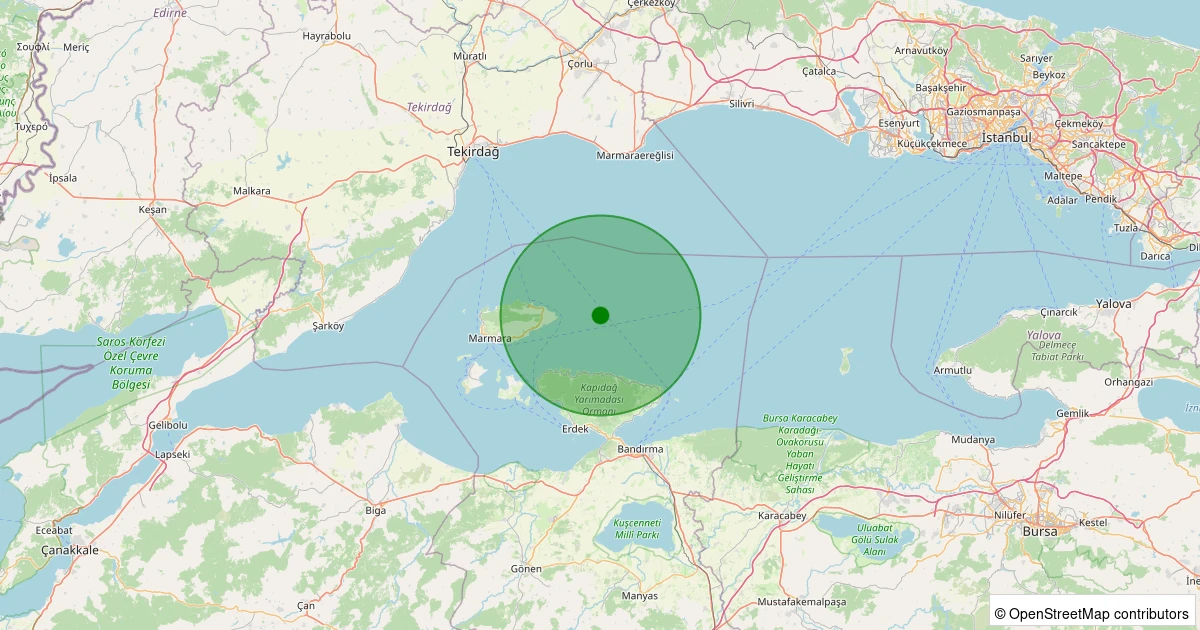 02 Aralık 2025 saat 06:07 - Marmara Denizi - [13.08 km] Marmara (Balıkesir) - 3.00ML depreminin harita gösterimi