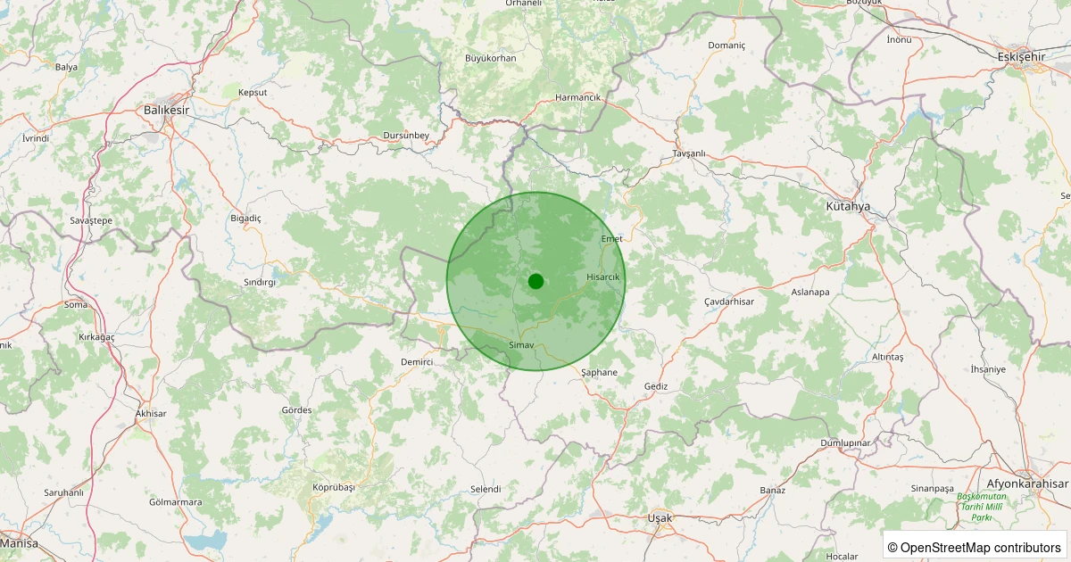02 Aralık 2025 saat 07:06 - Simav - Maden Köyü - 0.90ML depreminin harita gösterimi