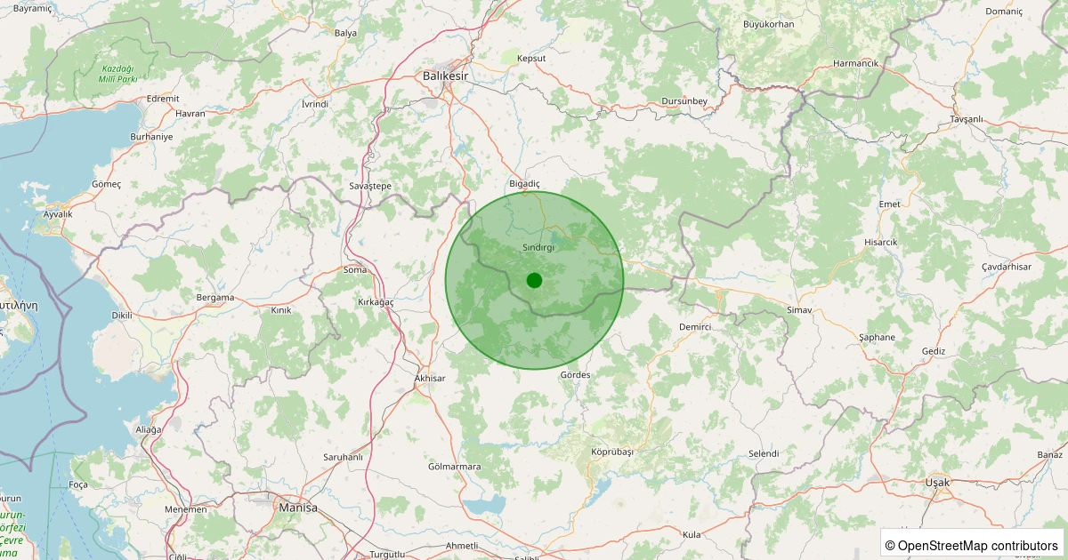 02 Aralık 2025 saat 07:43 - Sındırgı - Sinandede - 1.60ml depreminin harita gösterimi