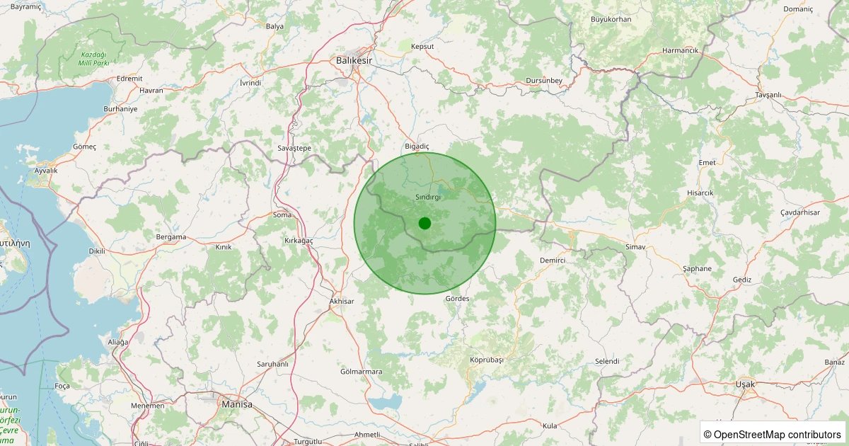 02 Aralık 2025 saat 07:43 - Sındırgı - Sinandede - 1.60ML depreminin harita gösterimi