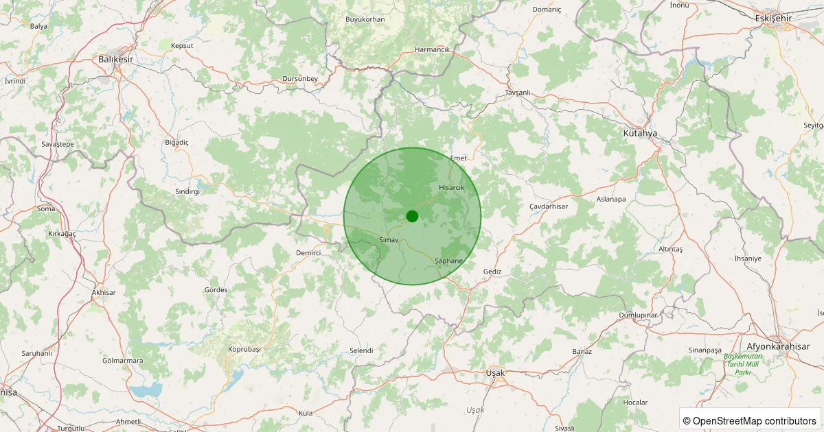 12 Ekim 2025 saat 23:55 - Simav - Karacaören Köyü - 0.80ml depreminin harita gösterimi