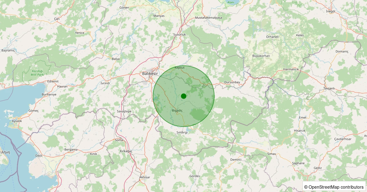 02 Aralık 2025 saat 12:56 - Bigadiç - İskele - 1.50ml depreminin harita gösterimi