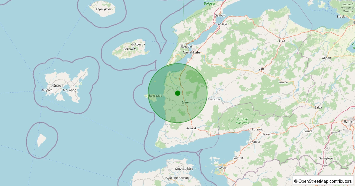 02 Aralık 2025 saat 12:17 - Ezine - Bozalan Köyü - 1.20ML depreminin harita gösterimi