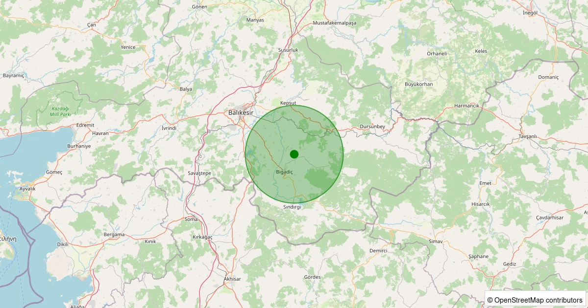 02 Aralık 2025 saat 12:56 - Bigadiç - Çamköy - 1.40ml depreminin harita gösterimi