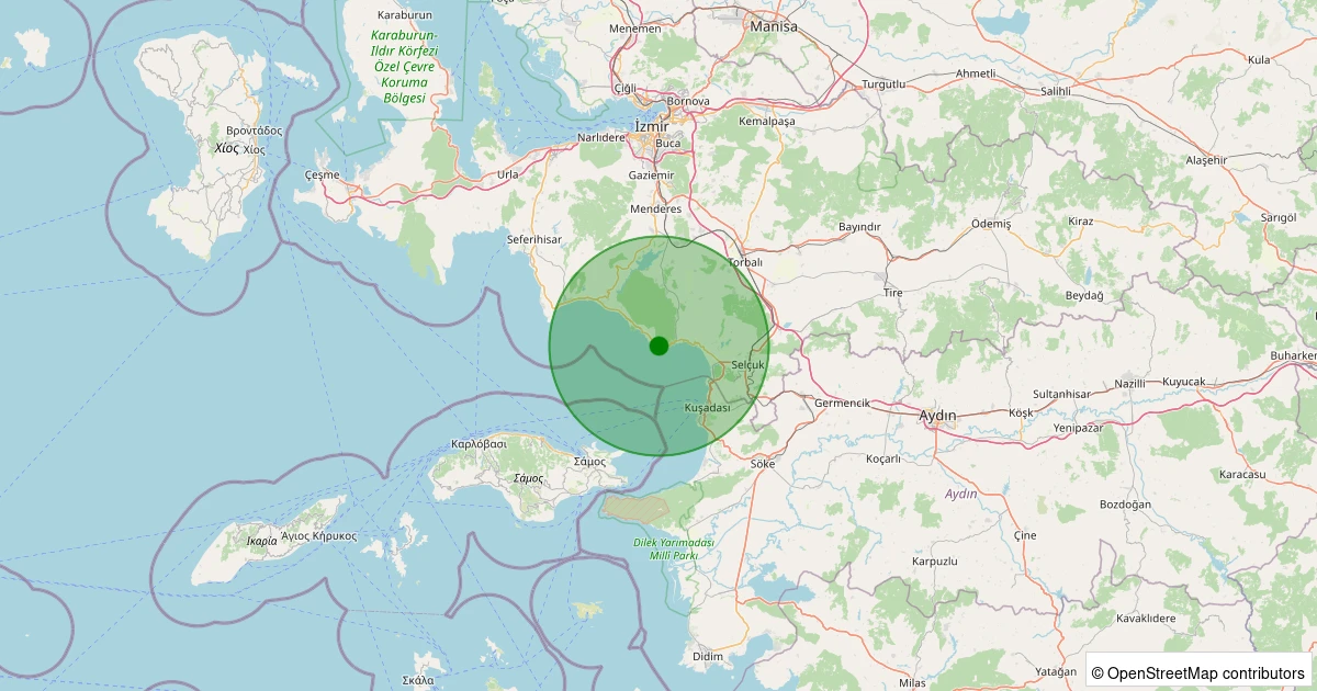02 Aralık 2025 saat 12:50 - Menderes - 1.10ML depreminin harita gösterimi