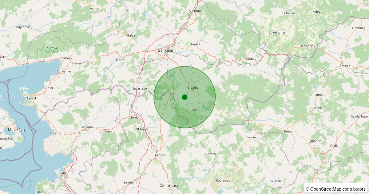 02 Aralık 2025 saat 12:12 - Sındırgı - Eşmedere - 1.30ML depreminin harita gösterimi